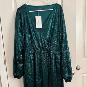Green shimmer dress plus